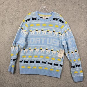 NWT Goat USA Men's Blue/White OG Sweater All Over Print Size Medium
